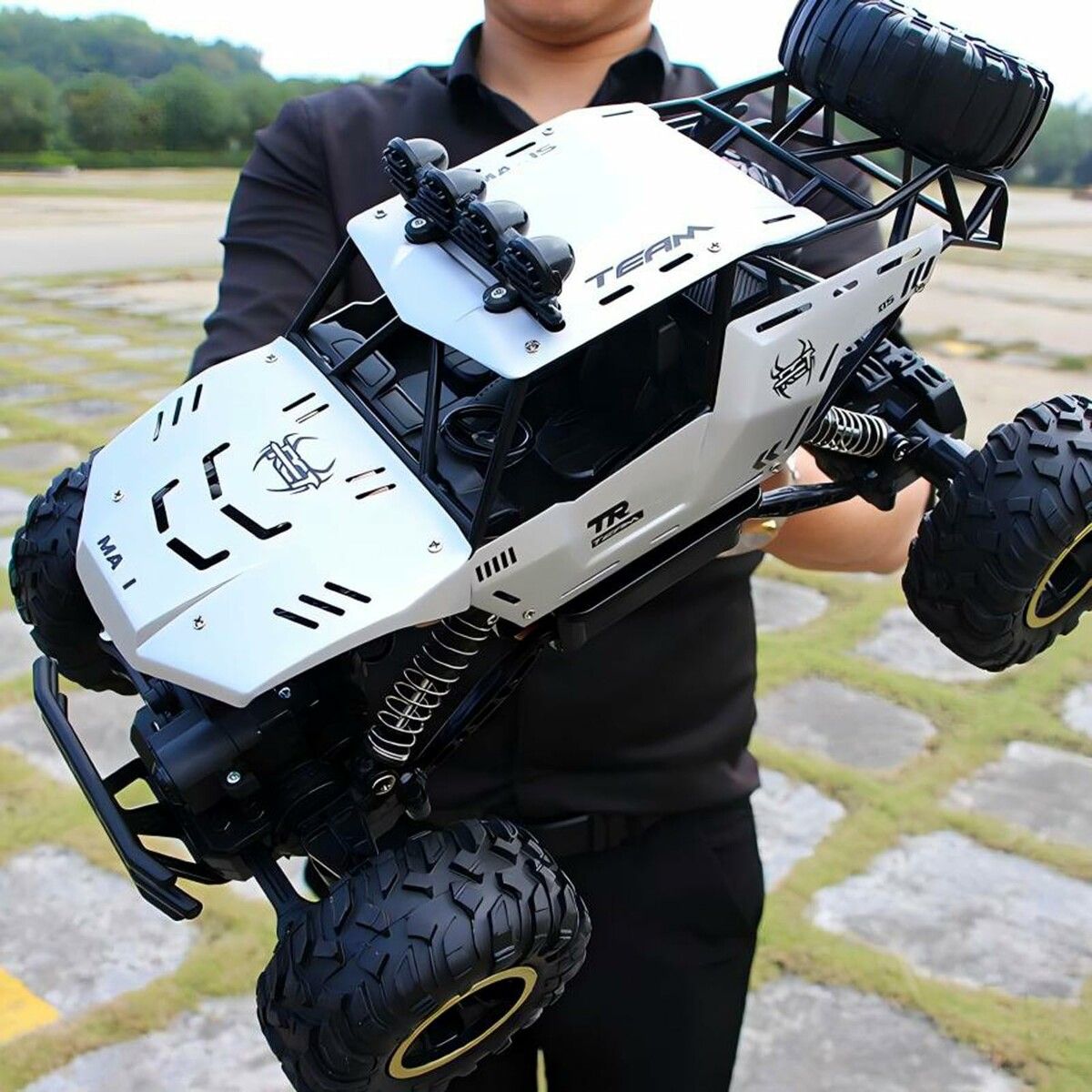 RC Trucks Cars Remote Control Car 1:12 Off-Road Monster Truck,Metal Shell 4WD Dual Motors LED Headlight Rock Crawler,2 Batteries