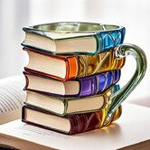 Painted Book Mug, Novelty 3d Painted Books Coffee Mug, Unique Colorful Resin Books Stack Coffee Cup, Collection Gifts for Readers Lovers