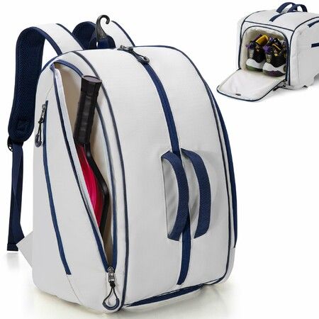 Pickleball Bag Fits 4 Paddles,Pickleball Backpack with Laptop Pocket,Shoe Compartment and Fence Hook(White)