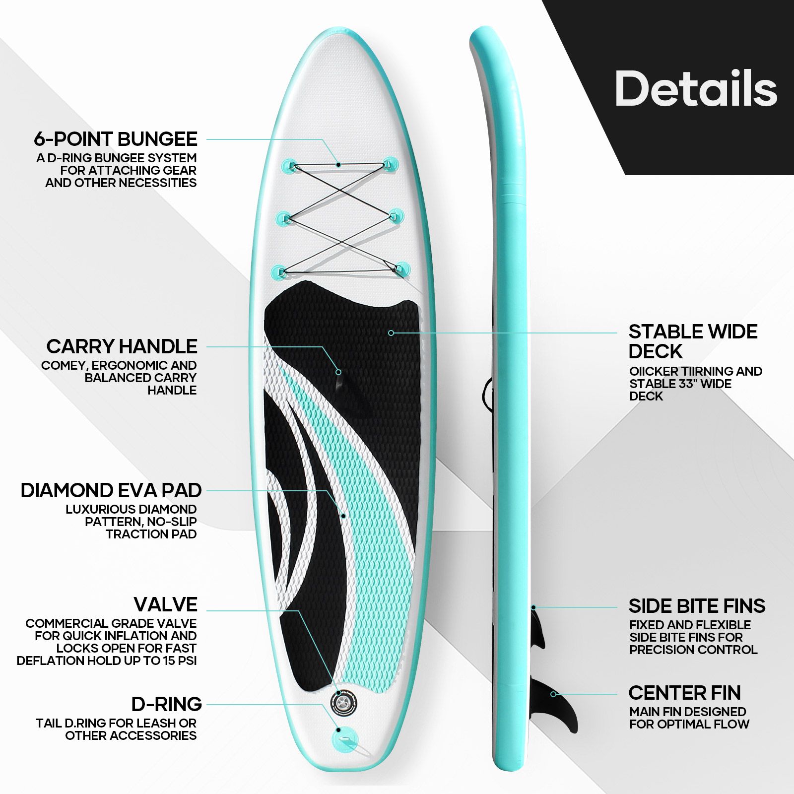 Stand Up Paddle Board Inflatable SUP Surfboard Paddleboarding Kayak Surfing Standing Adventure Accessories Pump 10.6ft 320cm