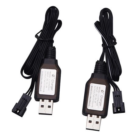 2Pcs 7.4V SM-3PIN USB RC Car Charger for Li-Ion Battery, Fast Charging and Overcharge Protection, Compatible with Remote Control Toys Battery