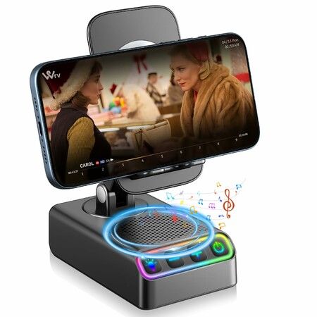 Adjustable Cell Phone Stand with Wireless Induction Bluetooth Speaker,HD Surround Sound,Christmas Birthday Ideas Gifts,Stocking Stuffers Family Friends