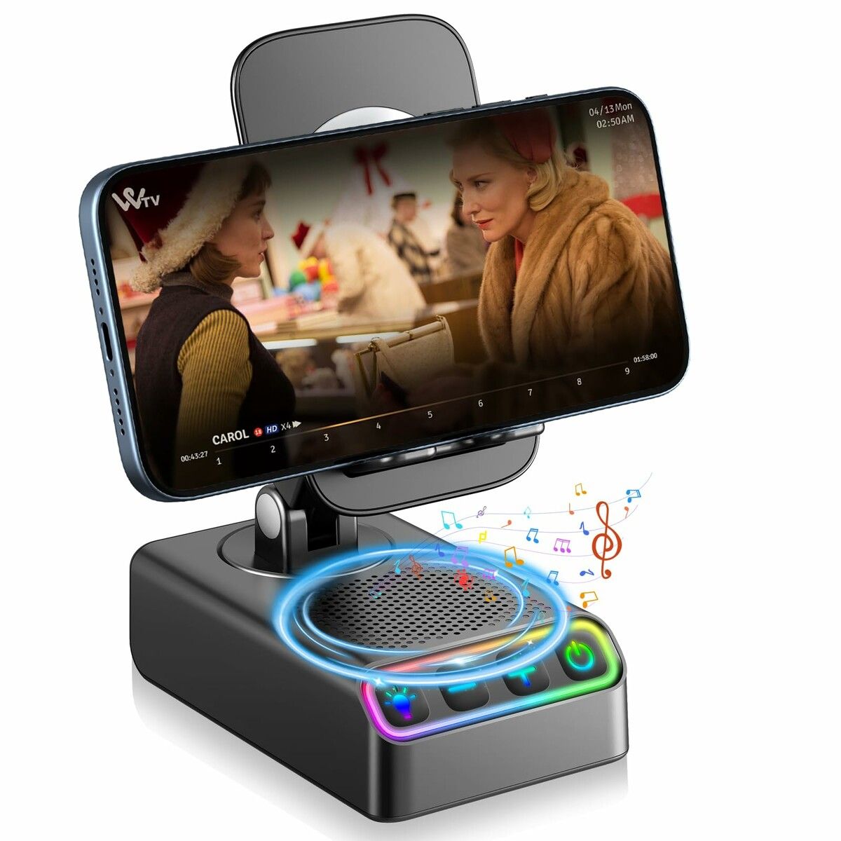 Adjustable Cell Phone Stand with Wireless Induction Bluetooth Speaker,HD Surround Sound,Christmas Birthday Ideas Gifts,Stocking Stuffers Family Friends