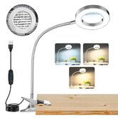 10X Magnifying Glass with Light, Clip on Mganifier with Light, 48 LED Desk Magnifying Glass wtih Clamp for Bed Work Crafts DIY Repair, Silver