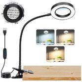 10X Magnifying Glass with Light, Clip on Mganifier with Light, 48 LED Desk Magnifying Glass wtih Clamp for Bed Work Crafts DIY Repair, Black
