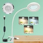 10X Magnifying Glass with Light, Clip on Mganifier with Light, 48 LED Desk Magnifying Glass wtih Clamp for Bed Work Crafts DIY Repair, White