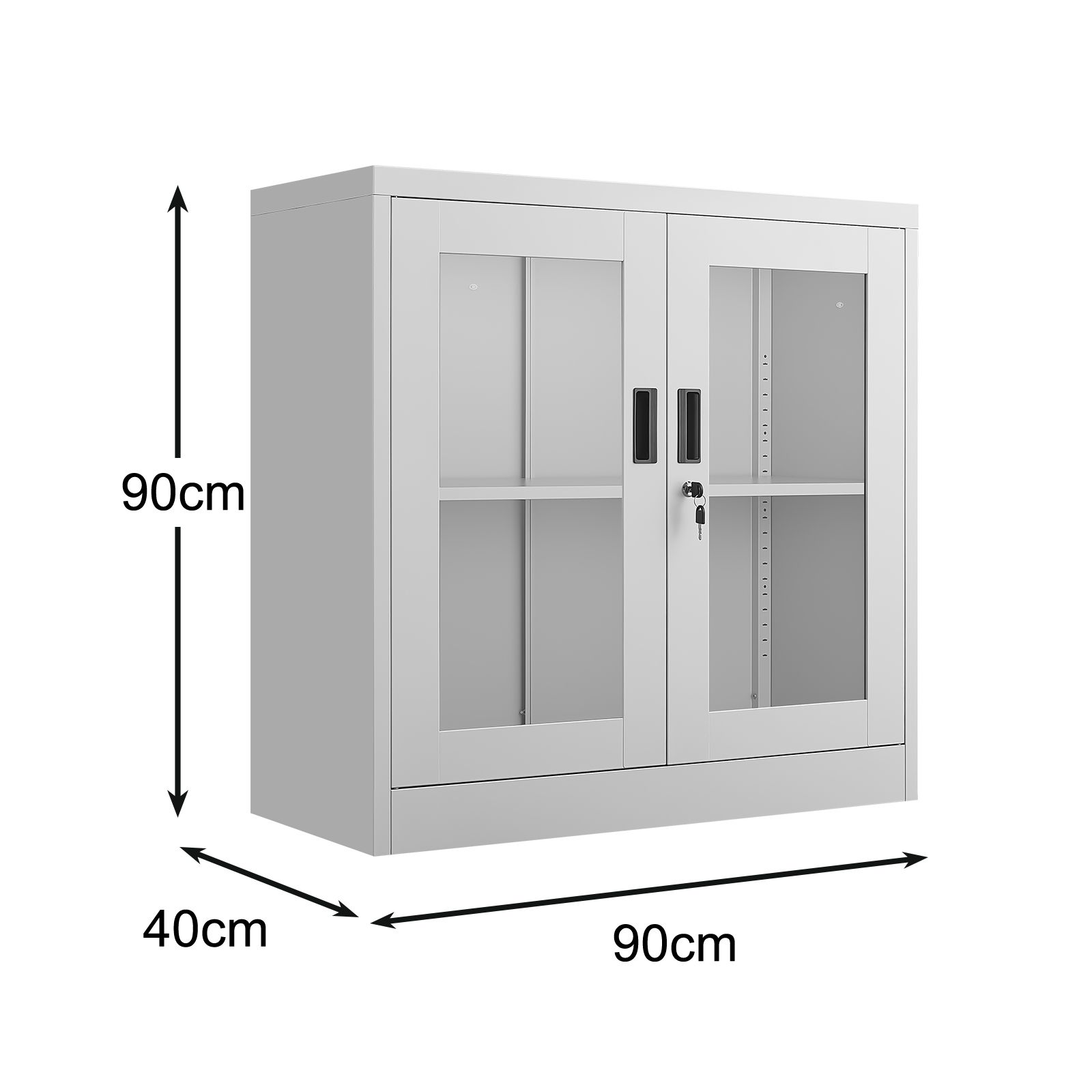 Steel Lockable File Cabinet Office Garage Storage Cupboard Display Shelves Locker Filing Document Stationery Organiser Metal Furniture Tempered Glass
