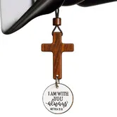 Daily Bible Verse Rearview Mirror Cross Ornament, Daily Scripture Car Charm Hanging Cross for Car with I Am with You Always Medallion, White