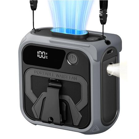 Portable Waist Fan Clip On,5-Speed Turbo 16000RPM Cooling,36H Runtime Rechargeable Fans 10000mAh with Light,Portable Fans for Camping Hiking (Grey)
