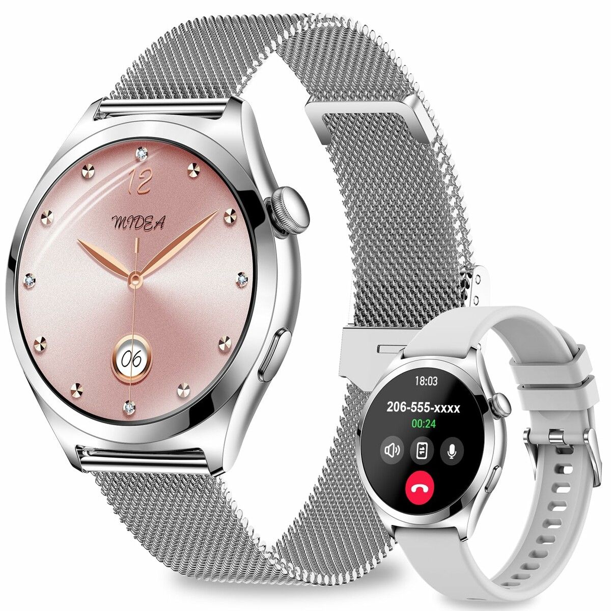 Women's Smart Watch Fitness Tracker 1.27 HD Call Smartwatch IP68 Waterproof Heart Rate Monitor 120 Sports Modes Silver