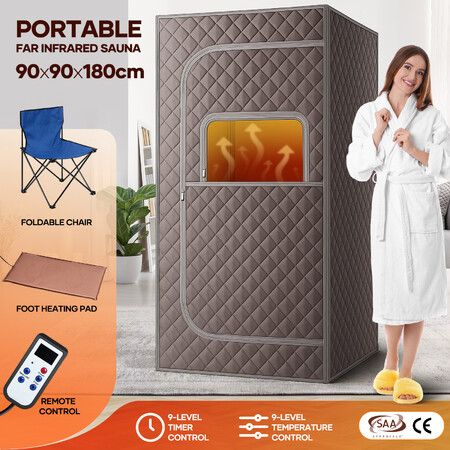 Far Infrared Sauna Tent Foldable Home Dry Heating Spa Box Portable Room Glowing Skin Relax Detoxification Heated Foot Pad Chair Remote Control Indoor