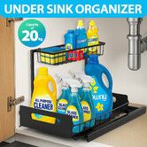 Under Sink Storage Rack 2 Tier Counter Organiser Spice Shelving Cabinet Slide Out Drawer Shelf Sliding Pullout Tray Unit Kitchen Bathroom Carbon Steel