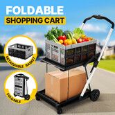 Folding Trolley Cart Push Dolly Collapsible Hand Truck Utility Shopping Luggage Carrier Basket Foldable Moving Grocery Office Service Gym Tennis Ball