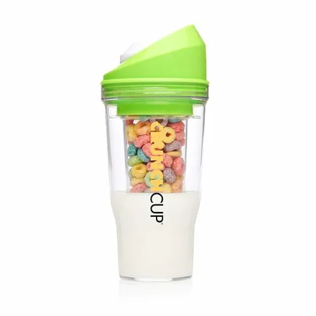 Portable Plastic Cereal Cups for Breakfast On the Go, 12 Ounces To Go Cereal and Milk Container for your favorite Breakfast Cereals, Green