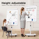 Magnetic Whiteboard Interactive Mobile White Board Dry Erase Stand Casters Adjustable Height Pen Marker Memo Reminder Office School Classroom 70x100cm