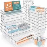 25 Pcs Clear Drawer Organizer Set,4 Sizes Desk Drawer Divider Organizers Storage Bins for Makeup,Jewelry,Gadgets for Kitchen,Bedroom,Bathroom,Office