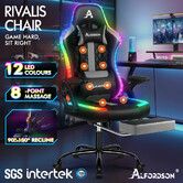 ALFORDSON Gaming Chair Office Massage 12 RGB LED Computer Leather Black & Grey