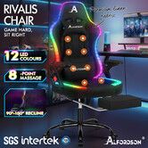 ALFORDSON Gaming Chair Office Massage 12 RGB LED Computer Fabric Black