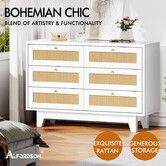 ALFORDSON 6 Chest of Drawers Rattan Storage Cabinet Dresser Tallboy White