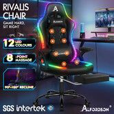 ALFORDSON Gaming Chair Office Massage 12 RGB LED Computer Seat Leather All Black