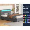 ALFORDSON Bed Frame King Size RGB LED Gas Lift Storage Base Fabric Grey LUCHINO