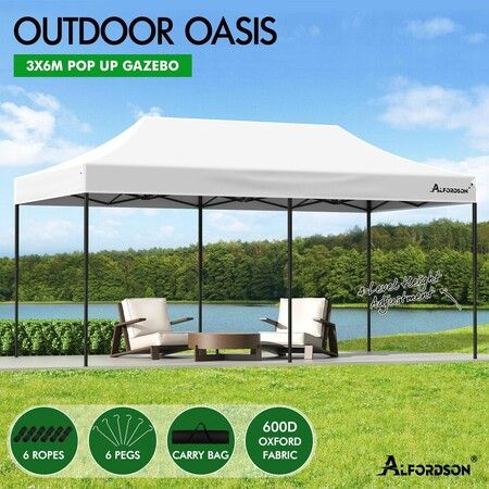 ALFORDSON Gazebo 6x3m Pop Up Marquee 600D Oxford Folding Outdoor Tent White