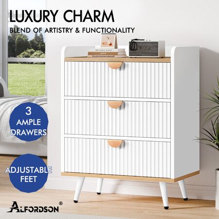 ALFORDSON 3 Chest of Drawers Modern Storage Cabinet Dresser Tallboy Wood White