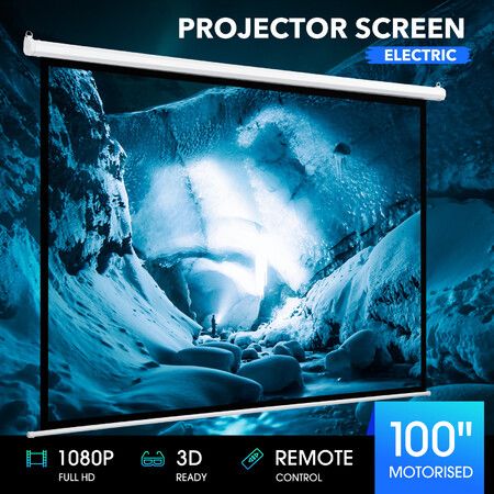 100 Inch Projector Screen Large Motorised Electric Ceiling Wall Mounted Pull Roll Up Down TV Projection Home Office HD Movie Cinema Theatre Remote