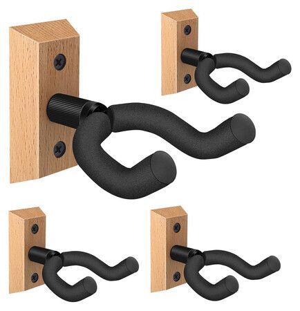 4 Pack Beech Color Wood Guitar Bass Ukulele Hooks Suitable For Any Regular And Non-symmetrical Headstocks
