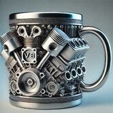 V8 Engines Resin and Stainless Steel Cup, Personalized Coffee Mug with Insulated Handle, Perfect for Car Lovers Gifts, Mechanics, as a work of art