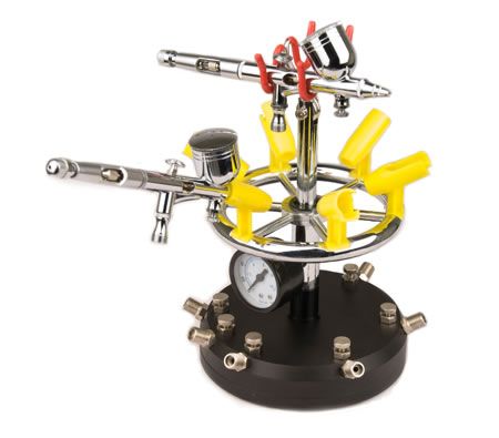 Rotary Holder for 8x Air Brush with 6 Way Manifold