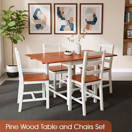 Folding Dining Table and Chairs Set Wooden Extendable Coffee Desk Space Saving Furniture Rectangle Modern Home Sitting Room Kitchen Office Work Study