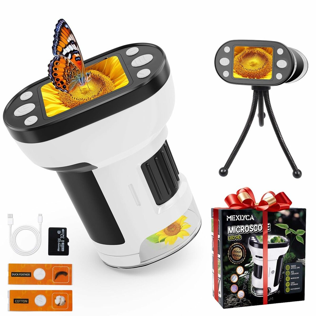 1000X Handheld Microscope for Kids,2.0In Screen Pocket Microscope,Adjustable LED Screen Rechargeable,Toys for Christmas Birthday Gifts Age3+