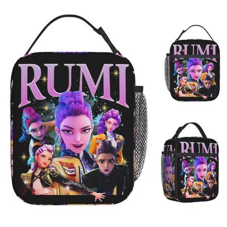 Rumi K-pop Demon Lunch Bag For Unisex Huntrix Graphic Lunch Box Cooler Bag Convenient Oxford Tote Food Bags