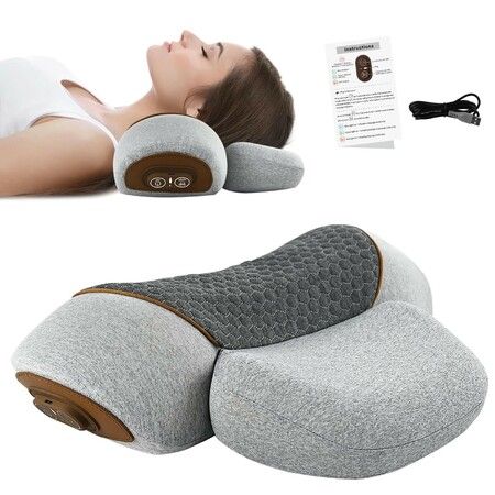 3 in 1 Neck Massager Pillow with Heat,Pillow Massage Neck Hump Support,Shiatsu Back Shoulder Massager with Kneading,Heating Vibration
