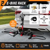 2 Ebike Rack Electric Bicycle Carrier Hitch Rear Mount Platform Vehicle Car SUV Foldable 2 Inch Receiver Steel 73kg Mountain Bike Storage Holder Stand