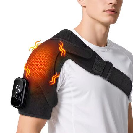 Electric Cordless Heating Vibration Shoulder Wrap Brace with Timing Control Touch Panel  Massager Hot Compress Shoulder Support Massage Belt for Men Women
