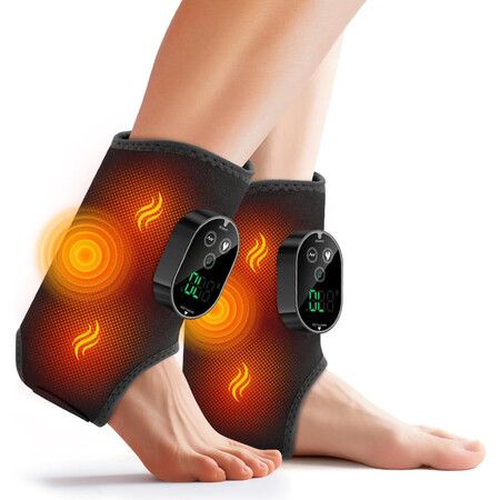 2Pcs Foot and Ankle Massager for Pressure Relief,Ankle Heating Pad Foot Massager Rechargeable Cordless Design with 6 Heating 3 Massage Modes (Black)