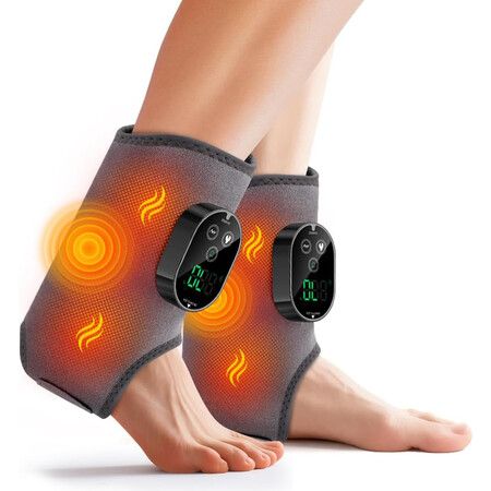 2Pcs Foot and Ankle Massager for Pressure Relief,Ankle Heating Pad Foot Massager Rechargeable Cordless Design with 6 Heating 3 Massage Modes (Grey)