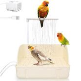 Automatic Parakeet Bird Bath with Pump, Large Bird Shower Fountain Indoor Bathtub with Running Water, Parrot Bath Tub Faucet for Pet Birds, White