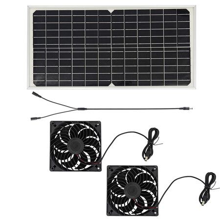 Dual Ventilation Kit Solar Powered Exhaust Fan 16W 16V Efficient Monocrystalline Silicon for Pet House Chicken Coop Greenhouse