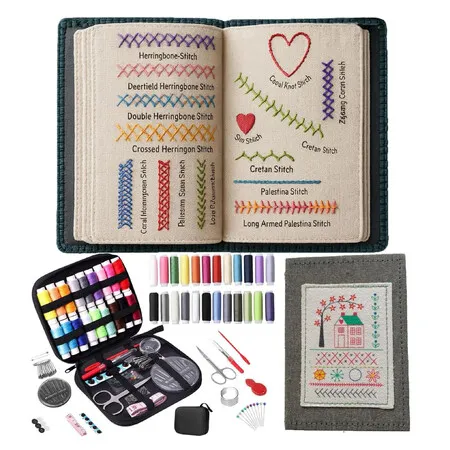 Embroidery Pattern Book and 86 Piece Needle Thread Kit Compact And Portable Design Comprehensive Embroidery Guide Perfect for Beginners Enthusiasts