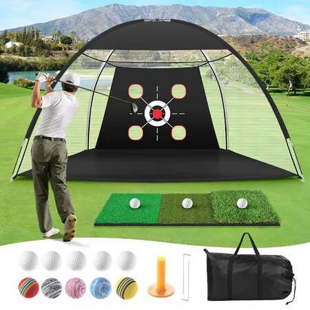 3m Golf Practice Net Hitting Chipping Putting Mat Ball Target Set Portable Training Aids Home Backyard Sport Practise Driving Range Foldable Carry Bag