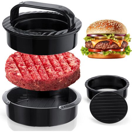 Upgraded 3 in 1 Non-Stick Hamburger Press Patty Maker, Durable Burger Press for Stuffed Burgers Sliders Veggie & Beef Patties Easy to Clean (Black)