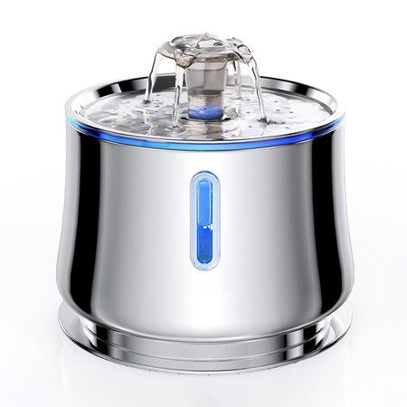 Automatic Pet Water Fountain with Water Level Window,2.5L Stainless Steel Water Fountain Ultra-Quiet Dispenser for Dogs and Cats