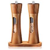 2Pcs Wooden Salt and Pepper Grinder Set, 8 inch Manual Salt and Pepper Mill with Adjustable Coarseness, Refillable Pepper Grinder for Kitchen