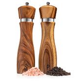 2Pcs 8 Inches Wooden Salt and Pepper Grinder Set, Refillable Salt & Pepper Mills Adjust for Customized Coarseness