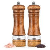 2Pcs Wooden Salt and Pepper Grinder Set, Manual Salt and Pepper Mills with Ceramic Core, Salt and Pepper Shaker Adjustable Coarseness