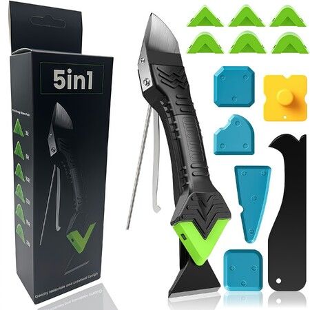 5-In-1 Silicone Caulking Tool Sealant Finishing Tool For Grout With Scraper,6 Interchangeable Silicone Pads,Joint Repair Kit For Residue Removal