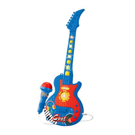 Blue Kids Light and Music Guitar with Microphone Sing Along with Flashing Stage Light Pedals Gift for Kids